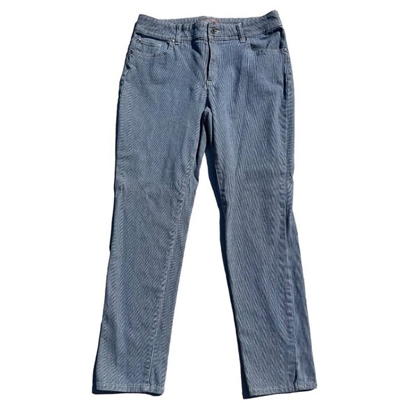 Chico's 0.5 (US SIZE 6) Navy Striped Railroad Lightweight Cotton Stretch Pants - Picture 1 of 6
